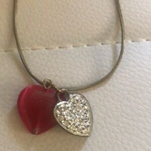 Vintage pink and sparkly heart 💓pendant necklace about 20” long